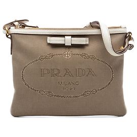 Bolsa transversal Prada em lona Canapa marrom com logo e laço Marrom Bege