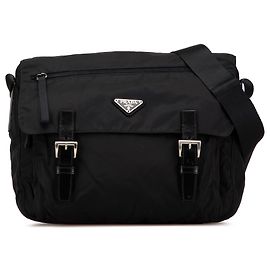 Sac messager Prada en tessuto noir avec double boucle et fermeture éclair Noir