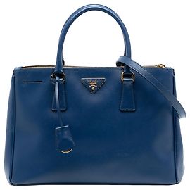 Bolsa Prada Galleria Double Zip em Saffiano Lux azul médio Azul