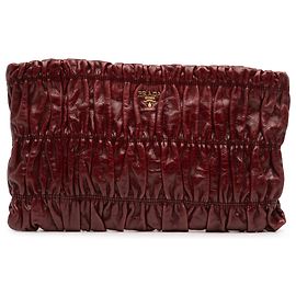 Prada Red Nappa Gaufre Clutch Red Dark red