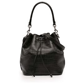 Borsa a secchiello Emmanuelle in pelle di vitello stampata coccodrillo nera di Saint Laurent Nero