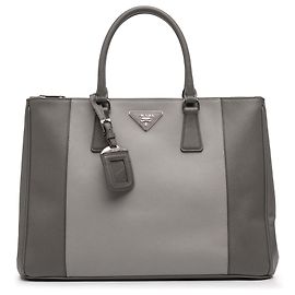 Prada Graue große bicolor Saffiano Lux Galleria Doppelzip-Handtasche Andere Anthrazitgrau