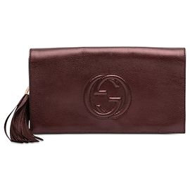 Gucci Red Metallic Leather Soho Disco Clutch Red Dark red
