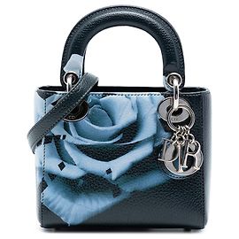 Dior Mini Lady Dior en daim vert à imprimé floral Vert Vert foncé