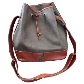 Borsa a secchiello Fendi Mon Trésor in Tela e Pelle Marrone Grigio