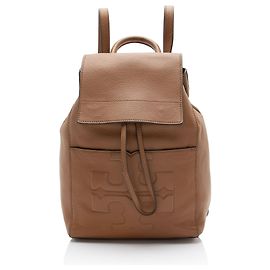 Tory Burch Leather Bombe T Flap Backpack Brown
