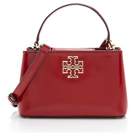 Tory Burch Patent Leather Britten Micro Top Handle Red