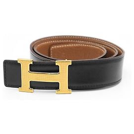 Cinturón Trillon de Box Calf Constance 80 de Hermès Castaño Negro