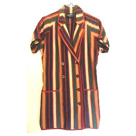 90er Jahre Jean Paul Gaultier Jacke (oder Pullover) mit bunten Streifen Braun Rot Blau Mehrfarben Beige Grün Bordeaux Gelb Dunkelblau