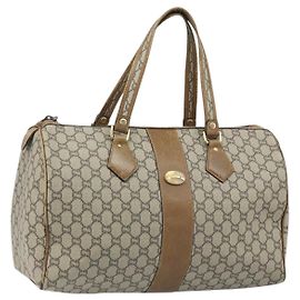 Bolsa de Mão GUCCI GG Plus Supreme PVC Bege Ouro Auth ep13270 Bege Dourado