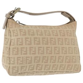 FENDI Zucchino Canvas Accessory Pouch Beige Auth 173464 Beige