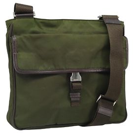 PRADA Shoulder Bag Nylon Khaki Silver Auth 172042 Silvery Khaki