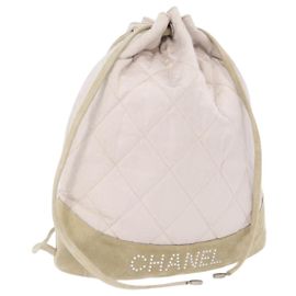 CHANEL Backpack Satin White Silver CC Auth bs33422 Silvery White