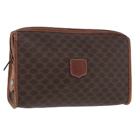 Céline CELINE Macadam Canvas Clutch Bag PVC Leather Brown Gold Auth 173483 Brown Golden