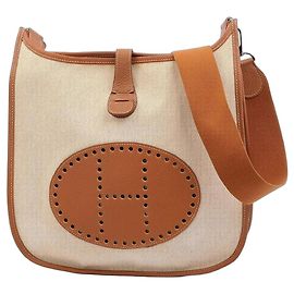 Bolsa de ombro Hermès Evelyne em lona bege e couro marrom Bege