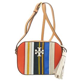 Borsa a Spalla Striata Tory Burch in Pelle/Suede per Donne Blu