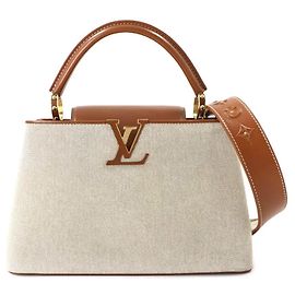 Bolsa de mão/ombro Louis Vuitton Parnassus Capucines MM em lona e couro taurillon bege marrom Marrom