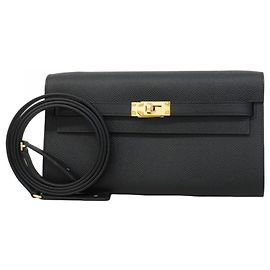 Hermes Hermès Kelly Wallet, True Towelette, Epsom Leather, Black, K Stamp, Women's Black