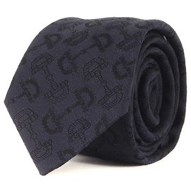 GUCCI Navy Horsebit Jacquard Cotton Wool Tie, Size: x , , Men's ( ) Navy blue