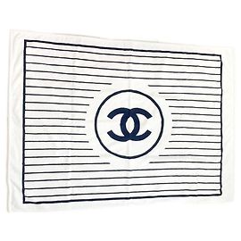 Coperta Chanel Marchio Coco CHANEL Grande Sciarpa Nero Bianco Nero