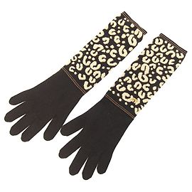 Luvas Gonmaille Louis Vuitton Marrom Escuro Cashmere e Seda Longas Estampadas de Leopardo para Mulheres Marrom