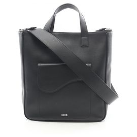 Christian Dior Dior Saddle Bag, Leather Tote Men's, Black Black