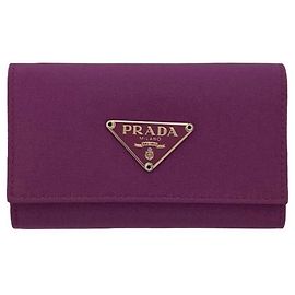 Capa de chave em nylon tessuto e couro Saffiano com logo triangular PRADA, Roxo, Roxo
