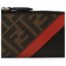 Fendi-Münzbeutel, FENDI Mini-Geldbörse, Fragment Zucca, schwarz, rot Schwarz