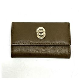 Bulgari BVLGARI Bvlgari -ring double key case, leather, brown, like new, for men Brown
