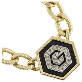 Collana G Givenchy, placcata in oro x strass, nera, circa ., logo, donna Nero