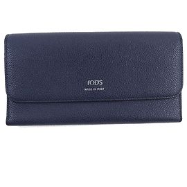 TOD'S Logo fold Leather Long Wallet, Navy, Made in Italy, Men's Navy blue