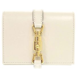 Carteira bifold de couro marfim Gucci Jackie como nova Cru