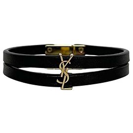 Bracciale Saint Laurent Nero Pelle YSL SAINT LAURENT PARIS Doppio Strato per Uomini e Donne Nero