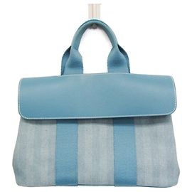 Hermès Hermes Valparaiso PM Damenhandtasche aus Baumwolle und Polyester Blau Blau