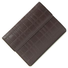 Burberry fold Wallet Dark Brown Leather Embossed Check Women's BURBERRY Brown