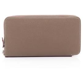 Hermès Azap Long Silkin Portefeuille Ronde, Cuir, Epsom Femme, Gris Marron