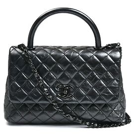 Borsa a Spalla Coco Handle in Pelle di Vitello Invecchiata per Donne CHANEL Nero