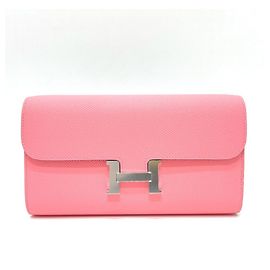 Hermès HERMES Constance To Go Wallet, Shoulder Long Epsom Leather, Women's, Rose Confetti, Silver Hardware, Pink Pink