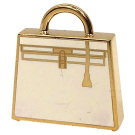 Pendentif Charm Hermès Top Curiosity Kelly Blanc x Or Blanc