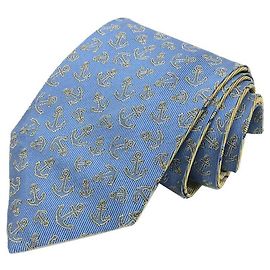 Bulgari BVLGARI reversible double-face tie with stripes and anchor pattern, blue khaki, % silk. Men's item Blue
