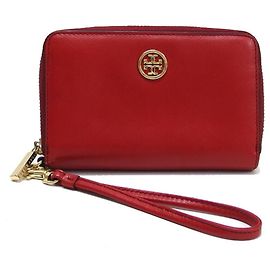 Tory Burch Round Zip Medium Wallet with Wrist Strap, Red Red