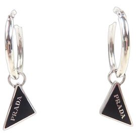 Pendente e Orecchini PRADA, Set, Logo Triangolo, Nero Argento, Made in Italy, Peso ., Donna Nero