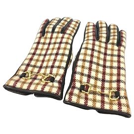 LUVA CHECK HORSEBIT GUCCI em Lã/Cashmere/Couro, Marrom Marrom