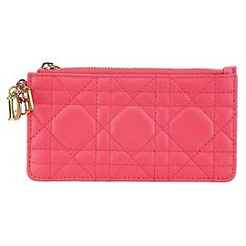 Christian Dior Dior Cannage Card Case, Pink Leather, Women's, Pink