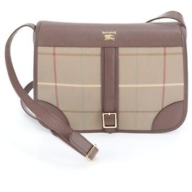 Borsa a tracolla in tela e pelle a quadri Burberry, marrone, uomo Marrone
