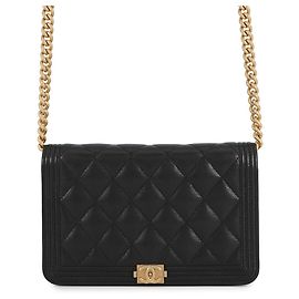 Chanel Cartera de Cadena Boy Matelassé Marca Coco Piel Caviar CHANEL Negro Negro
