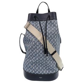 Jimmy Choo Evan Denim JC Monogram Shoulder Daypack , Leather, Navy Blue, Backpack CHOO Blue