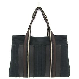 Borsa Hermès Troca Horizontal MM per uomini e donne in pelle e cotone nero, marrone scuro Nero