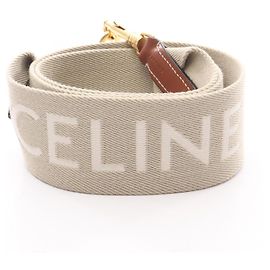 Céline Celine Jacquard Short Shoulder Strap Accessory, Canvas and Leather, Women's, Beige, White, Brown, , Brown