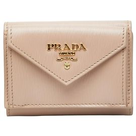 Prada fold Compact Wallet Beige Vitello Dino Leather Women's PRADA Beige
